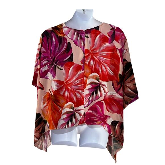 KAREN KANE TOP WOMENS SIZE XSMALL TROPICAL PRINT FLARE HEM BLOUSE PINK NEW - Picture 5 of 13